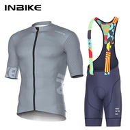INBIKE ชุดเสื้อเจอร์ซีย์นักปั่นผู้ชายชุดชุดกีฬาจักรยานรัดรูปชายซิปเต็มแขนชุดปั่นจักรยานขาสั้นซิปกางเ