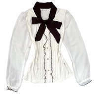 Axes Femme Ribbon Ruffle Pearl Preppy Puffy Longsleeve Top | Cotagecore fairycore academia lolita bo