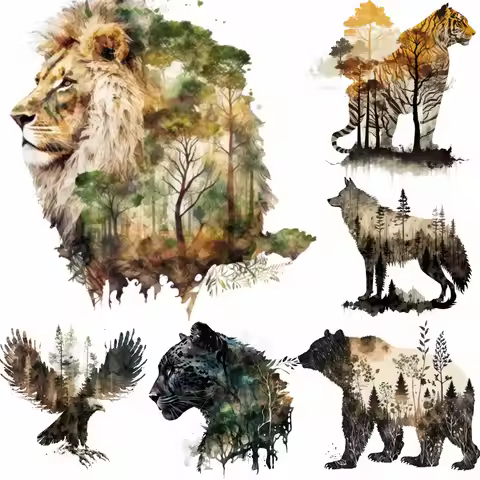 Lion Wolf Animals Iron on Patches Print Vintage Style Iron on Decals Patches for Clothes High qualit