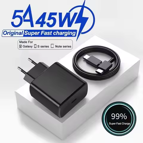 5A 45W PD USB-C Fast Charger for Samsung S22 S23 S24 Note 20 A14 A15 A25 A52 A53 A54 Type C Super Qu