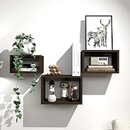 Floating Cube Shelves Set of 3 – Black Walnut | Rectangular Wall Mounted Display Shelf & Cube Storag