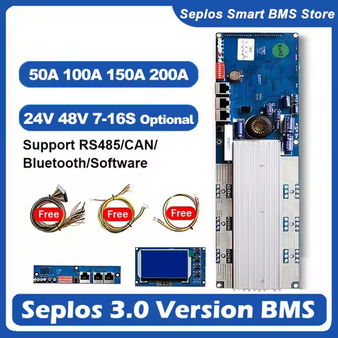 Seplos 3.0 Version Smart BMS 100A/150A/200A 24V/48V 13S 14S 8S 15S 16S LFP With Bluetooth LCD Screen