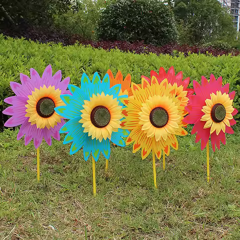 Colorful Sunflower Windmill Wind Turbine For Lawn Garden Party Decoration Outdoor Camping Picnic Gar