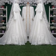 Gaun pengantin muslimah syar'i putih gaun walimah akad wedding dress