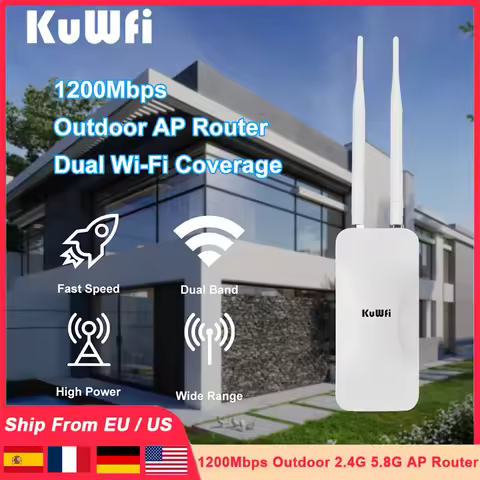 KuWFi 1200Mbps Outdoor AP Repeater Router 2.4G 5.8G Dual Band WiFi Signal Detachable Antenna 24V POE
