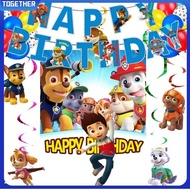 TOG Happy Birthday Banner Paw Patrol Toys Table Cover Latex Chase Skye Blue Yellow Balloons Party Decorations Home Decor