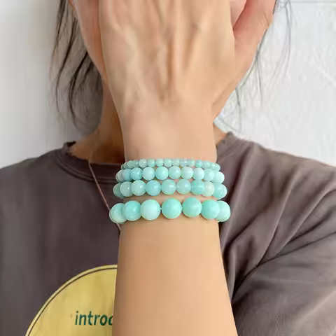 Amazonite Beaded Brcacelet Natural Stone Beads Bracelet Stretch Rope Bracelet Women Men Handmade Ban