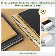 BYL 100pcs/box Ring Spiral Wire Volume 1/2 or 9/16 A4, Long Metal Double Coil 34-holes 3:1 Thick Bin