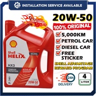 [Installation Provided] S2U Original Shell Helix HX3 Engine Oil 20W50 4Liter Minyak Hitam Kereta 4L