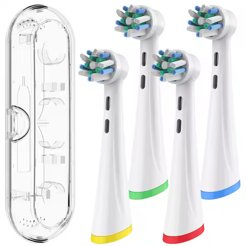 Toothbrush Travel Case and 4 Pcs professional Replacement Brush Heads Set Compatible with Oral B iO 