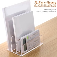 【AiBi Home】-3 Sections Clear Acrylic File Holder Desk Organizer Holder for Documents Letter Book