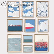 Ship and Plane Minimalist Illustration Painting Poster Canvas Prints Modern Fine Art Ship Plane Wall