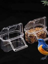 3入組透明塑膠鸚鵡鳥外置杯飼料罐喝水杯鳥類用品彈簧門食品盒