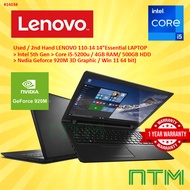 #1403 Used Lenovo Ideapad 110 14" Intel Core i5-5200U 4GB 500GB HDD Nvidia GF 920M 3D Graphic W11 La