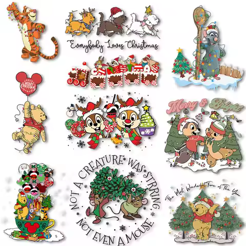 Chip n Dale Up Christmas Iron on Transfers Heat Press Stickers for Clothes Thermal Prints Ironing De
