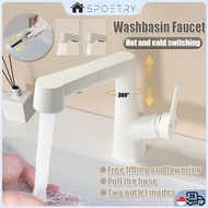 【SG-SPOETRY】Sink Tap Faucet Pull-Out Hot Cold Water Faucet Universal 360°Rotate Lifting Bathroom Toi