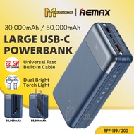 REMAX Powerbank 30000mAh Powerbank With Cable 22.5W RPP-199 / RPP-200 50000mAh Powerbank Fast Chargi