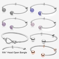 LR Full Diamond Open Cuff Silver Women Bracelet For Man Mickey Bangle Fit Original Beads 925 Fine Jewelry Making Ladies