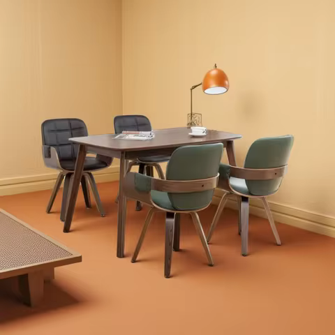 MCM Dining Chair Set of Two, Swivel Faux Leather Dining Chairs with Arms and Curved Back, Bentwood S