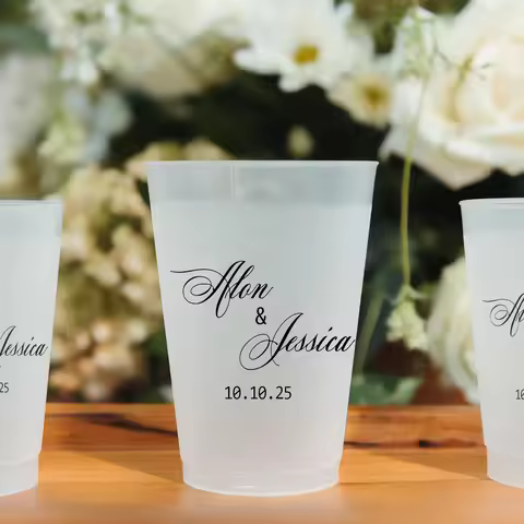 10/50pcs Personalized Plastic Cup Custom Wedding Cups 12oz and 16oz Frosted Cups Custom Plastic Cups