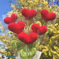 TYLER1 Crochet Heart Bouquet, Love Handmade Crochet Flower Bouquet, Cute DIY Knitting Wool Artificia