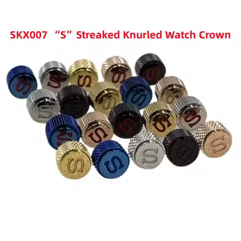 SKX007 Silver Gold Black Blue Watch Streaked Crowns S Knurled Crown Fit for SEIKO SKX007 Watch NH35 