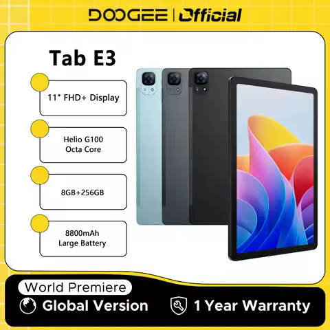 DOOGEE Tab E3 Tablet PC Gemini AI Android 15 11" FHD+ Display 8800mAh Battery 32GB(8+24) 256GB Helio