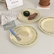 Ins Korean Style Blogger Same Style Cream Yellow French Letter Straight Face Plate Salad Plate Frenc