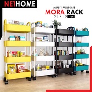 NETHOME : MORA 3 /4/5 Tier Multifunction Storage Trolley Rack Office Shelves Home Kitchen Rack With  Wheel