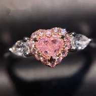 18K Gold-Plated Pink High Carbon Diamond Ring 3EX Cut Niche Design Princess Castle Love Angel Diamon