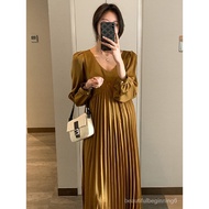 Autumn Maternity Pleated Dresses Elegant Pregnant Dress Loose Middle Length Maternity Gown Photograp