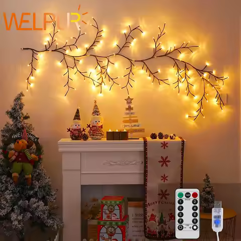 96 LED Willow Vine Light Set 1.8M/1.45M DIY Holiday Willow Light for Home Wall Stair Decor Birthday 