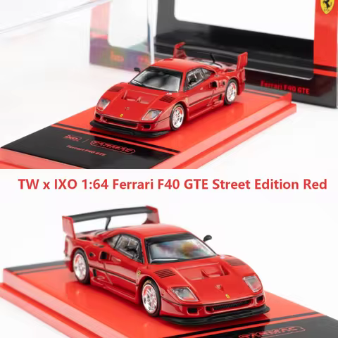 Diecast TW x IXO 1:64 Scale Ferrari F40 GTE Street Edition Red Alloy Car Model