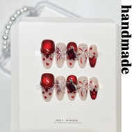 Press on nails handmade [Fireworks Butterfly Dance] Red New Year Wearing nails nails Cat's Eye Cryst