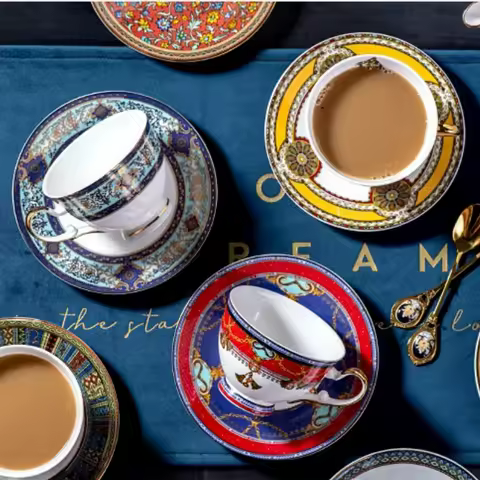 Coffee Mugs Cup Royal Bone China Travel Art Painting Ceramic Creative Cups Spoon Set Gift European L