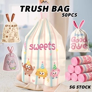 {SG} 50PCS Thick Drawstring Trash Bag Plastic Trash Bag Plastic Trash Bag Rubbish Bag Plastic Dustbi