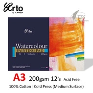 Campap Arto Watercolour Painting Pad A3 200GSM 12 Sheets (100% Cotton,Cold Press) - CR36252 | Color Painting Paper