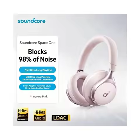 Soundcore Space One Adaptive ANC Headphones Block 98% Noise LDAC Hi-Res Audio 55H Playtime Bluetooth