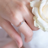 鑽面拉長石925純銀相鏈相戀細鏈條戒指 可調式戒指