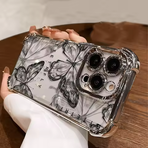 Black Beautiful Butterfly Plating Phone Case For Oppo Reno12 Reno11 Reno10 Reno8 Reno7 Reno6 Reno5 Z