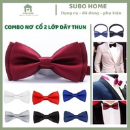 Men's and women's bow ties, cat bows, multi-colored elastic bands, groom holding fruit, serving cask