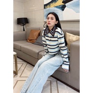 E1even 11polo Collar Striped Short Long-Sleeved Top Detachable Sleeves Casual Loose