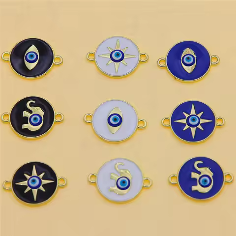 6pcs Trendy Enamel Turkish Twin Hole Evil Luck Eye Elephant Hexagram Connector, DIY Bracelet Necklac
