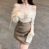 Áo trễ vai ống tay loe A41 thiết kế dây rút lệch 1 bên phong cách Hàn quốc dễ thương