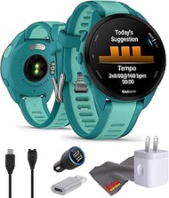 Garmin Forerunner 165 Music GPS Running Smartwatch, Fitness Tracker Smart Watch for Men and Women Bundle with Accessories - Turquoise/Aqua