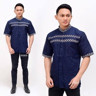 KEMEJA Men's Shirt Adult Short Sleeve Combination Of prada And Embroidery