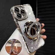 เคสโทรศัพท์สีเงินชุบไฟฟ้าหรูหราพร้อมขาตั้งกระจกแต่งหน้า, ตกแต่งด้วย พลอยเทียม แวววาว, ทำจากวัสดุซิลิ