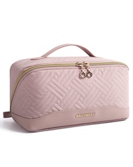 BAGSMART Travel Makeup Bag - Water-Resistant Portable Cosmetic Pouch, Flat Open Organizer for Toilet