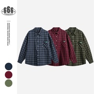 (URBAN HEAT) STREETSTYLE BLUE/RED OVERSIZE LONG-Sleeve FLANNELS SHIRT