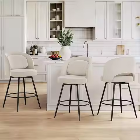 26''H Swivel Bar Stools Set of 3, Counter Height Bar Stools with Backs, Lumbar Pillow and Black Meta